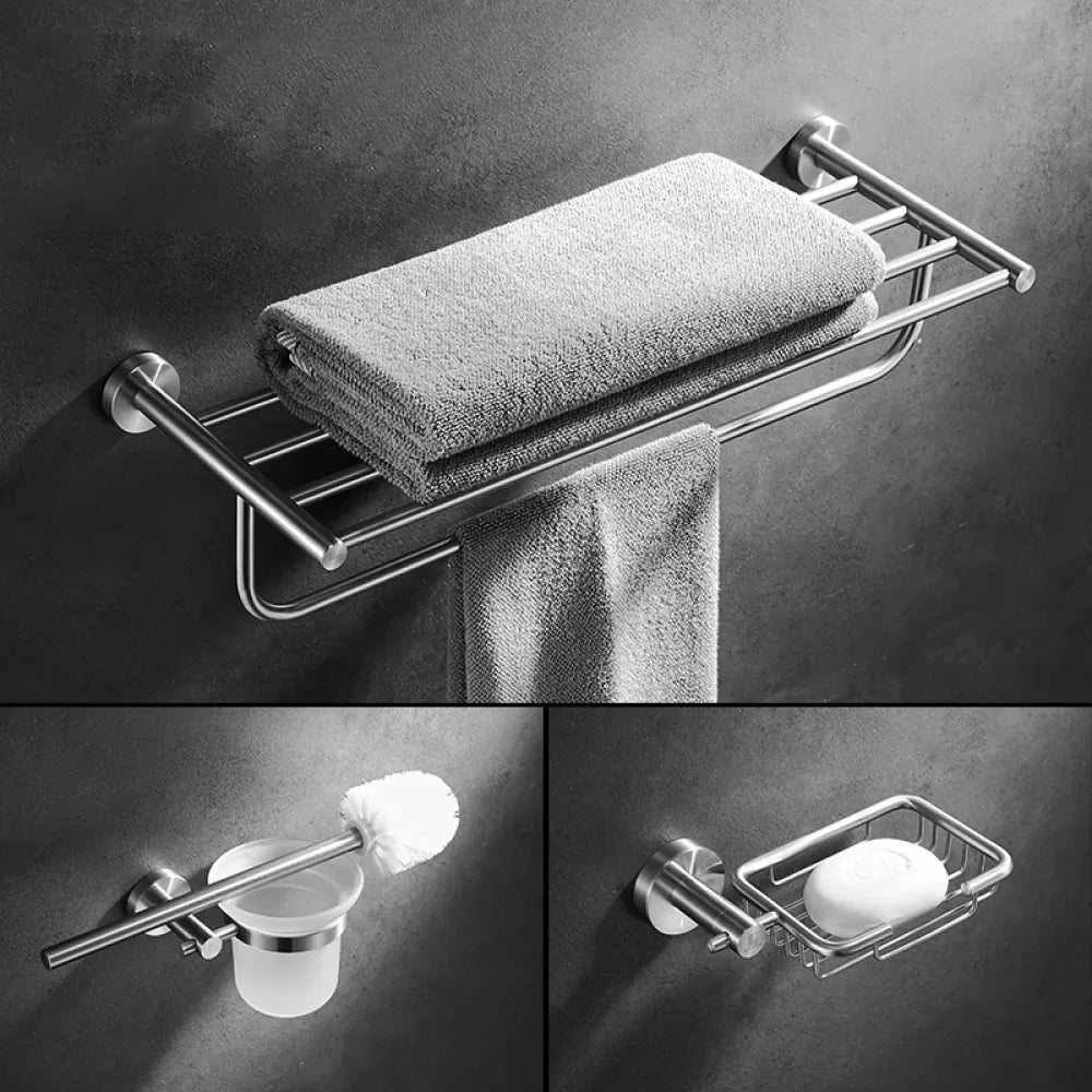 Traditional Stainless Steel Bath Hardware Set Bathroom Accessory Kit Silver 3-Piece Set (Toilet Brush) Clearhalo 'Bathroom Hardware Sets' 'Bathroom Hardware' 'Bathroom Remodel & Bathroom Fixtures' 'bathroom_hardware_sets' 'Home Improvement' 'home_improvement' 'home_improvement_bathroom_hardware_sets' 6649176