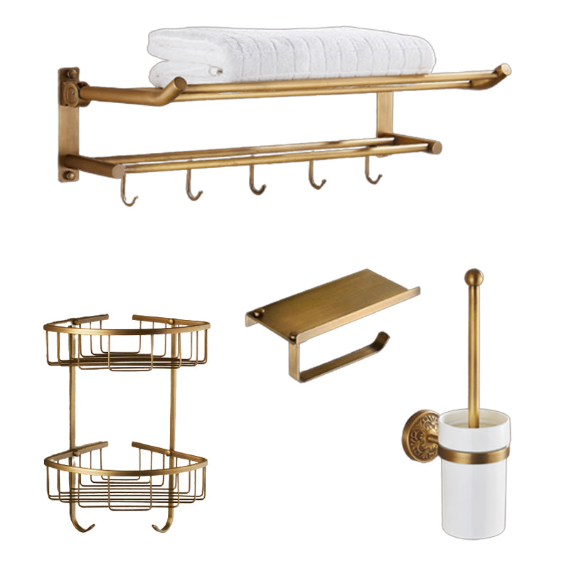 Traditional Bathroom Accessory Kit Gold Paper Holder Bathroom Set 4-Piece Set (Double Rods) Clearhalo 'Bathroom Hardware Sets' 'Bathroom Hardware' 'Bathroom Remodel & Bathroom Fixtures' 'bathroom_hardware_sets' 'Home Improvement' 'home_improvement' 'home_improvement_bathroom_hardware_sets' 6649213