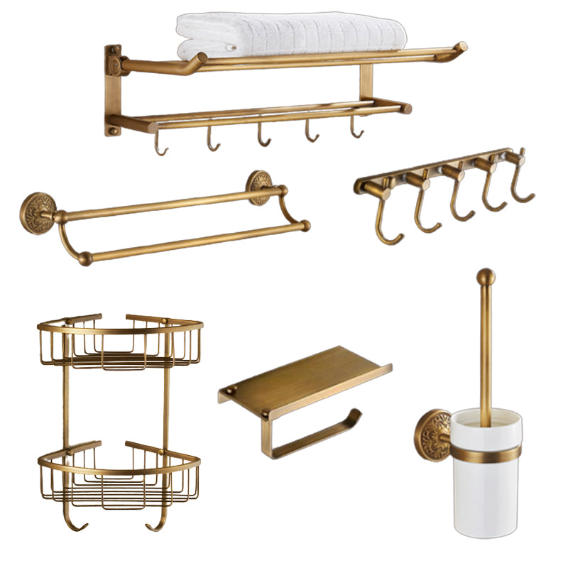 Traditional Bathroom Accessory Kit Gold Paper Holder Bathroom Set 6-Piece Set (Double Rods) Clearhalo 'Bathroom Hardware Sets' 'Bathroom Hardware' 'Bathroom Remodel & Bathroom Fixtures' 'bathroom_hardware_sets' 'Home Improvement' 'home_improvement' 'home_improvement_bathroom_hardware_sets' 6649216