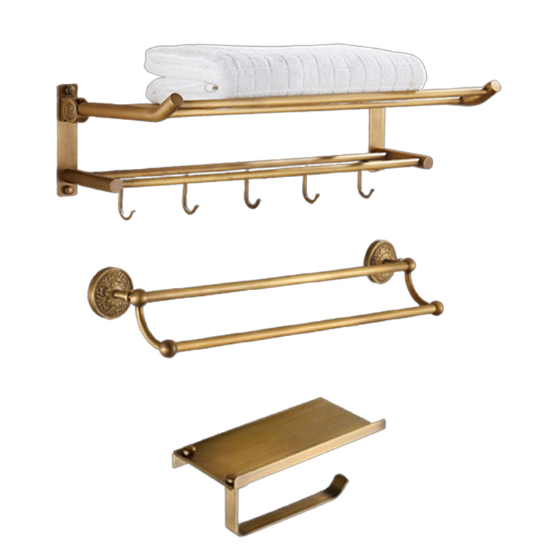 Traditional Bathroom Accessory Kit Gold Paper Holder Bathroom Set 3-Piece Set (Double Rods) Clearhalo 'Bathroom Hardware Sets' 'Bathroom Hardware' 'Bathroom Remodel & Bathroom Fixtures' 'bathroom_hardware_sets' 'Home Improvement' 'home_improvement' 'home_improvement_bathroom_hardware_sets' 6649221