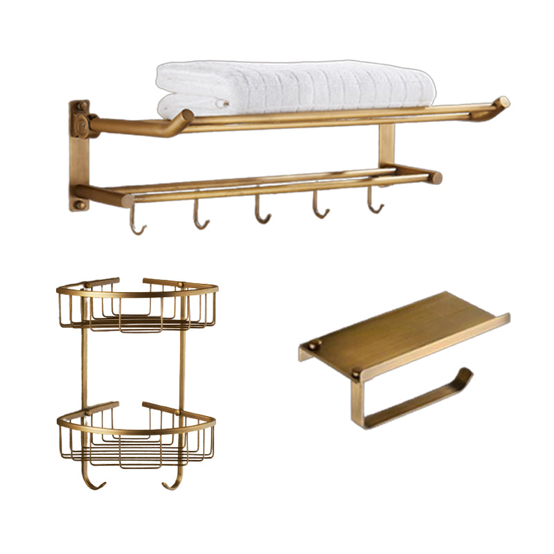 Traditional Bathroom Accessory Kit Gold Paper Holder Bathroom Set 3-Piece Set(Double Deck Shelves) Clearhalo 'Bathroom Hardware Sets' 'Bathroom Hardware' 'Bathroom Remodel & Bathroom Fixtures' 'bathroom_hardware_sets' 'Home Improvement' 'home_improvement' 'home_improvement_bathroom_hardware_sets' 6649228