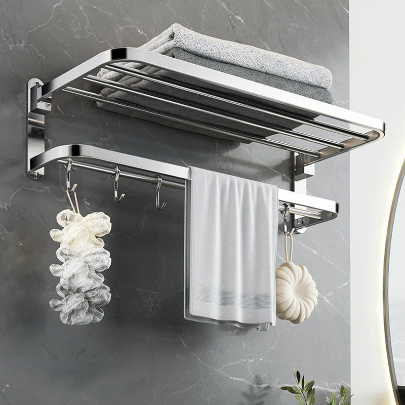 Polished Chrome Modern Bathroom Accessory Set in Stainless with Bath Shelf/Towel Bar Clearhalo 'Bathroom Hardware Sets' 'Bathroom Hardware' 'Bathroom Remodel & Bathroom Fixtures' 'bathroom_hardware_sets' 'Home Improvement' 'home_improvement' 'home_improvement_bathroom_hardware_sets' 6649260