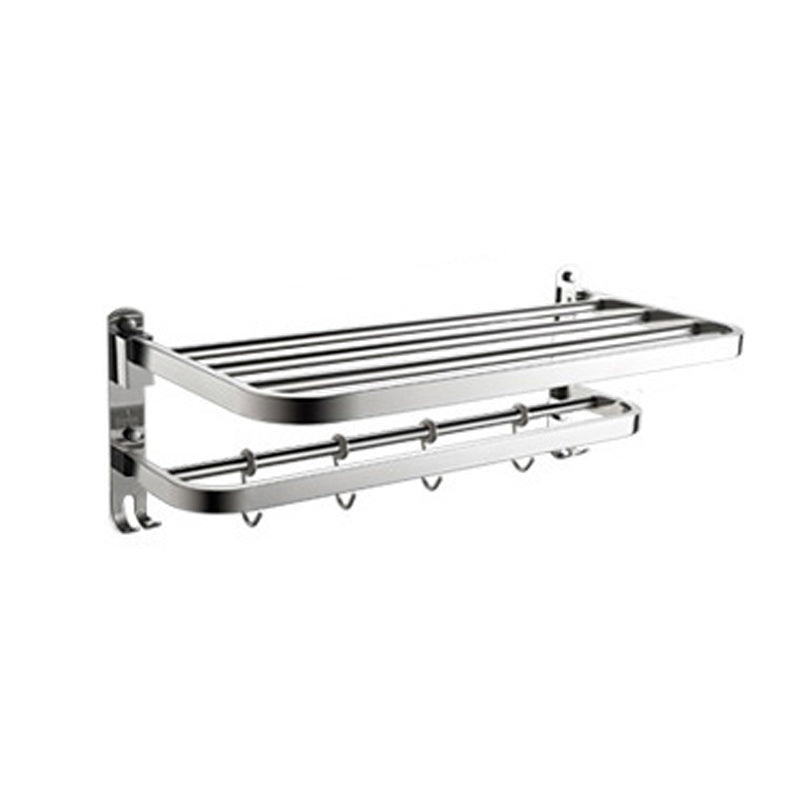 Polished Chrome Modern Bathroom Accessory Set in Stainless with Bath Shelf/Towel Bar Double Hooks Foldable Towel Rack (24"L) Clearhalo 'Bathroom Hardware Sets' 'Bathroom Hardware' 'Bathroom Remodel & Bathroom Fixtures' 'bathroom_hardware_sets' 'Home Improvement' 'home_improvement' 'home_improvement_bathroom_hardware_sets' 6649261