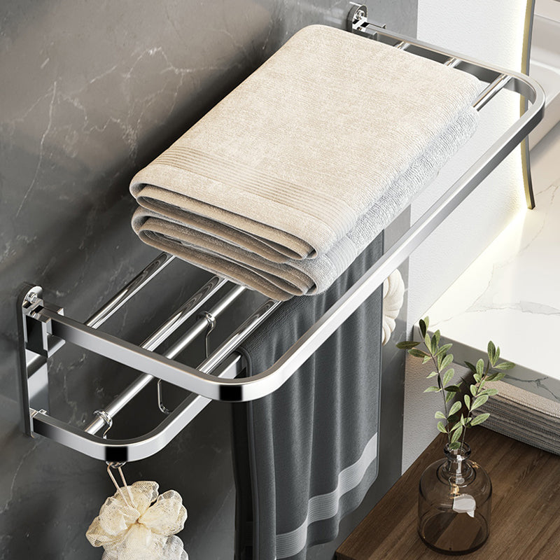 Polished Chrome Modern Bathroom Accessory Set in Stainless with Bath Shelf/Towel Bar Clearhalo 'Bathroom Hardware Sets' 'Bathroom Hardware' 'Bathroom Remodel & Bathroom Fixtures' 'bathroom_hardware_sets' 'Home Improvement' 'home_improvement' 'home_improvement_bathroom_hardware_sets' 6649264