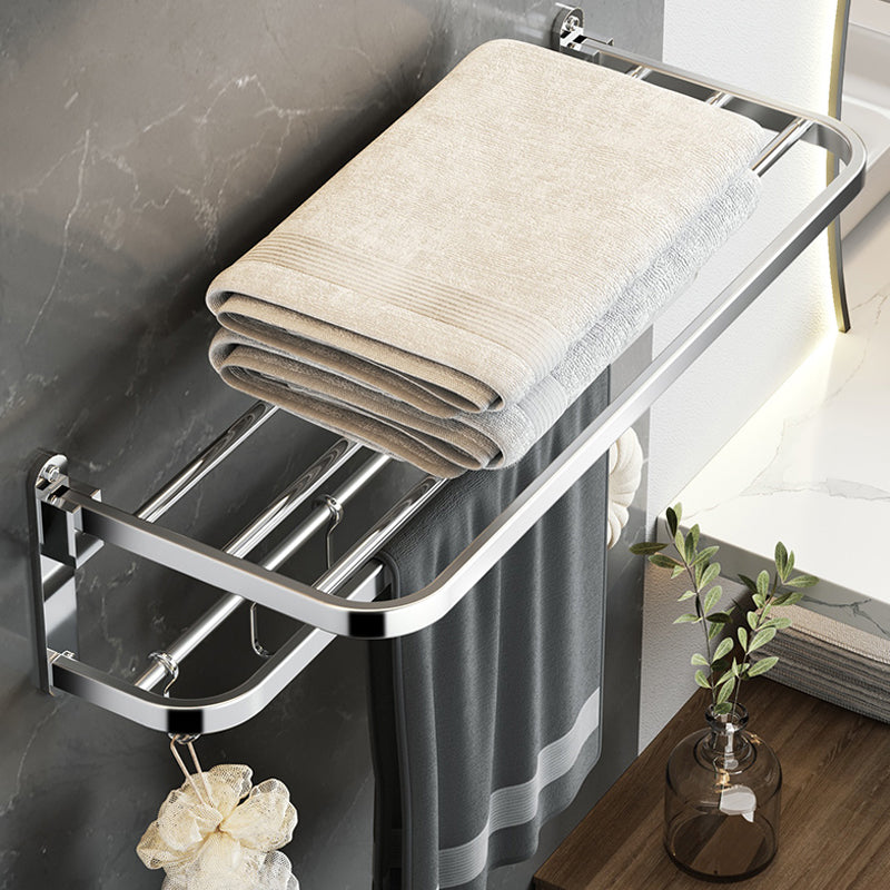 Polished Chrome Modern Bathroom Accessory Set in Stainless with Bath Shelf/Towel Bar Clearhalo 'Bathroom Hardware Sets' 'Bathroom Hardware' 'Bathroom Remodel & Bathroom Fixtures' 'bathroom_hardware_sets' 'Home Improvement' 'home_improvement' 'home_improvement_bathroom_hardware_sets' 6649264