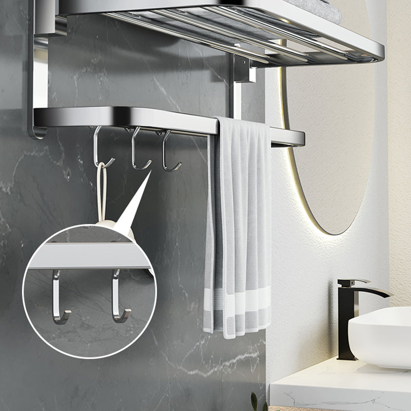 Polished Chrome Modern Bathroom Accessory Set in Stainless with Bath Shelf/Towel Bar Clearhalo 'Bathroom Hardware Sets' 'Bathroom Hardware' 'Bathroom Remodel & Bathroom Fixtures' 'bathroom_hardware_sets' 'Home Improvement' 'home_improvement' 'home_improvement_bathroom_hardware_sets' 6649271