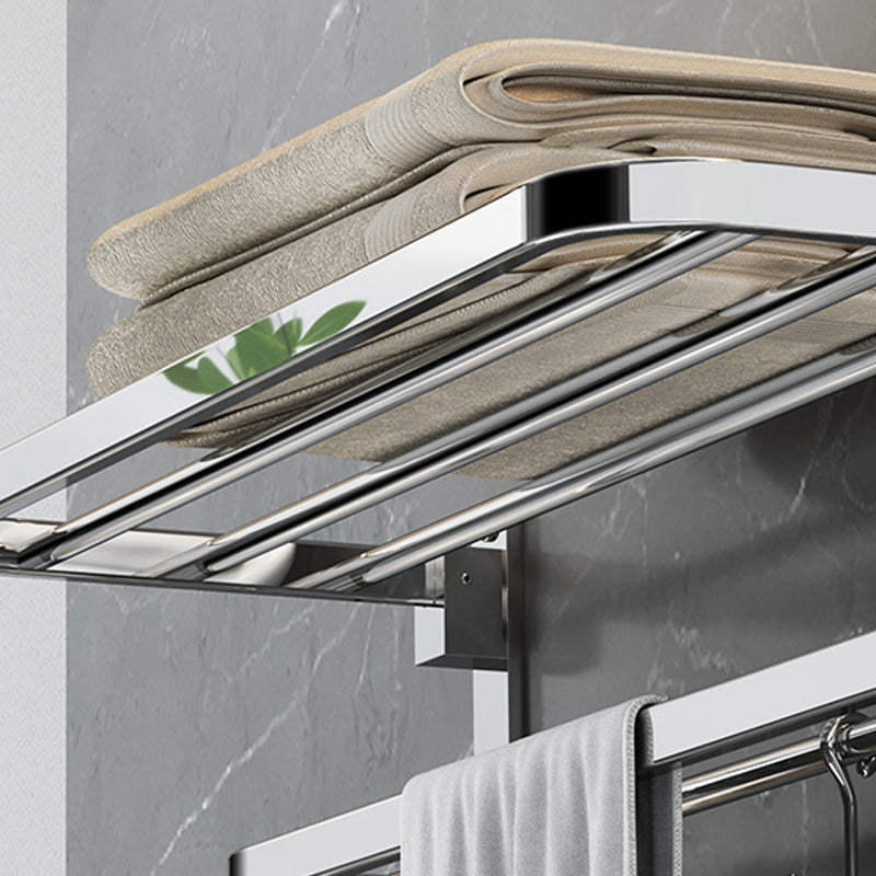 Polished Chrome Modern Bathroom Accessory Set in Stainless with Bath Shelf/Towel Bar Clearhalo 'Bathroom Hardware Sets' 'Bathroom Hardware' 'Bathroom Remodel & Bathroom Fixtures' 'bathroom_hardware_sets' 'Home Improvement' 'home_improvement' 'home_improvement_bathroom_hardware_sets' 6649275