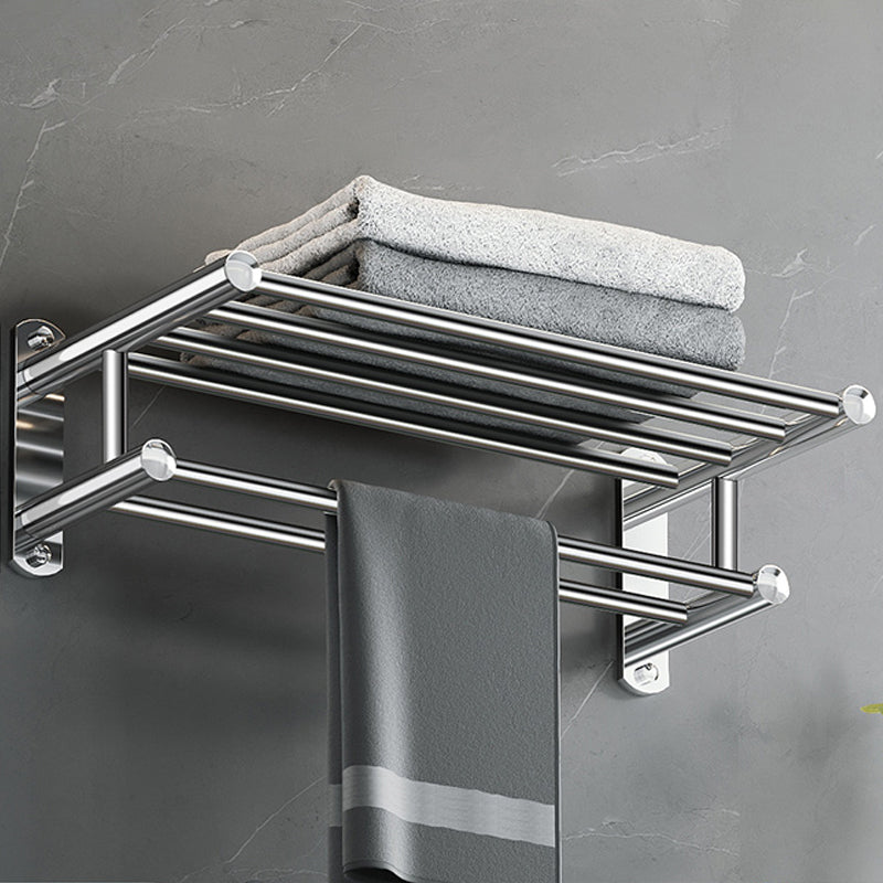 Polished Chrome Modern Bathroom Accessory Set in Stainless with Bath Shelf/Towel Bar Clearhalo 'Bathroom Hardware Sets' 'Bathroom Hardware' 'Bathroom Remodel & Bathroom Fixtures' 'bathroom_hardware_sets' 'Home Improvement' 'home_improvement' 'home_improvement_bathroom_hardware_sets' 6649279