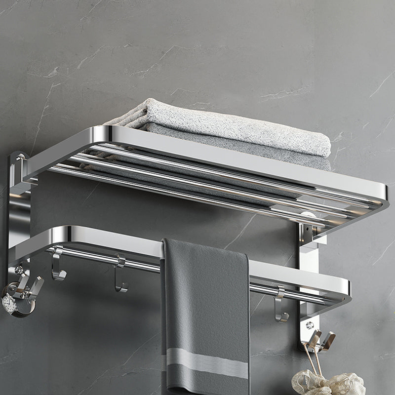 Polished Chrome Modern Bathroom Accessory Set in Stainless with Bath Shelf/Towel Bar Clearhalo 'Bathroom Hardware Sets' 'Bathroom Hardware' 'Bathroom Remodel & Bathroom Fixtures' 'bathroom_hardware_sets' 'Home Improvement' 'home_improvement' 'home_improvement_bathroom_hardware_sets' 6649280