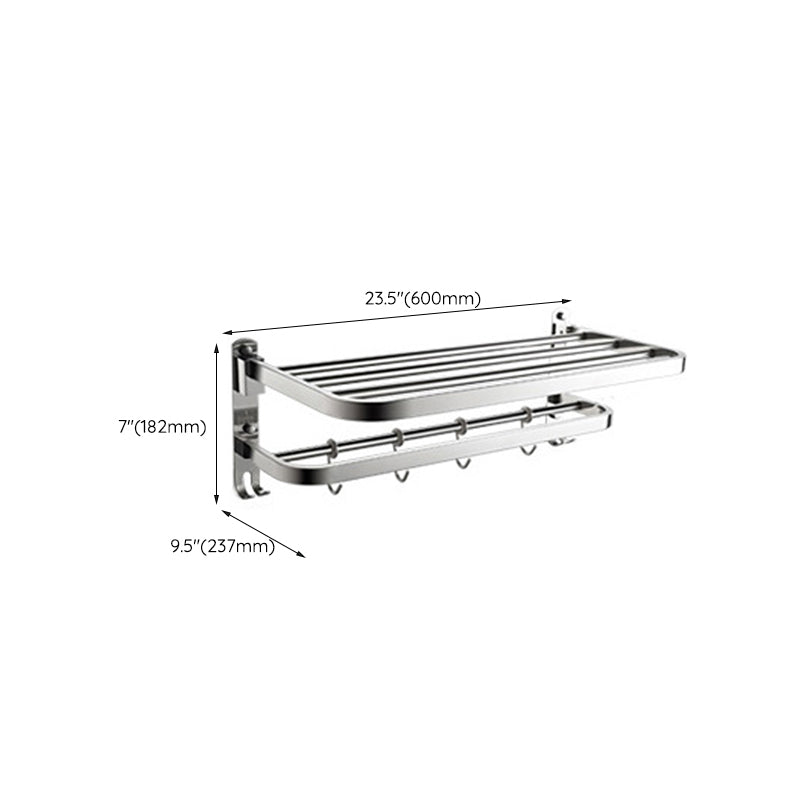 Polished Chrome Modern Bathroom Accessory Set in Stainless with Bath Shelf/Towel Bar Clearhalo 'Bathroom Hardware Sets' 'Bathroom Hardware' 'Bathroom Remodel & Bathroom Fixtures' 'bathroom_hardware_sets' 'Home Improvement' 'home_improvement' 'home_improvement_bathroom_hardware_sets' 6649286
