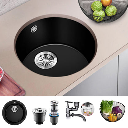 Black Quartz Kitchen Sink Round Single Bowl Sink with Basket Strainer Sink Only None Clearhalo 'Home Improvement' 'home_improvement' 'home_improvement_kitchen_sinks' 'Kitchen Remodel & Kitchen Fixtures' 'Kitchen Sinks & Faucet Components' 'Kitchen Sinks' 'kitchen_sinks' 6649404