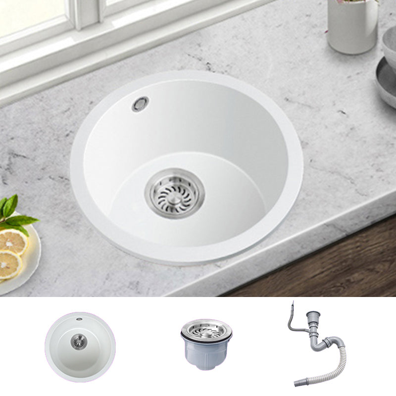White Single Bowl Kitchen Sink with Drain Strainer Kit 1 Holes Sink 14"L x 14"W x 8"H Sink Only None Clearhalo 'Home Improvement' 'home_improvement' 'home_improvement_kitchen_sinks' 'Kitchen Remodel & Kitchen Fixtures' 'Kitchen Sinks & Faucet Components' 'Kitchen Sinks' 'kitchen_sinks' 6652704