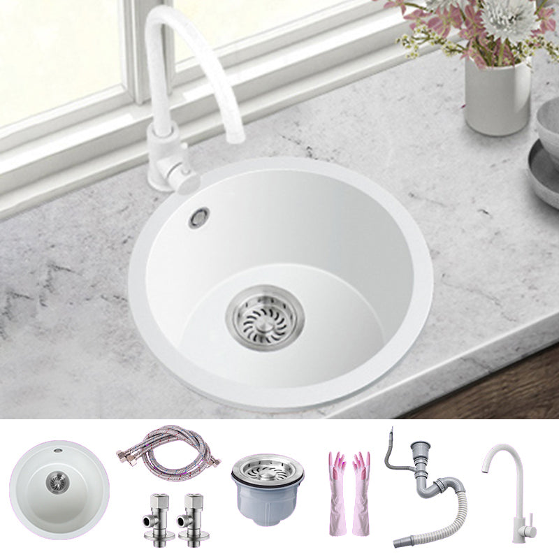 White Single Bowl Kitchen Sink with Drain Strainer Kit 1 Holes Sink 14"L x 14"W x 8"H Sink with Faucet Round Faucet Clearhalo 'Home Improvement' 'home_improvement' 'home_improvement_kitchen_sinks' 'Kitchen Remodel & Kitchen Fixtures' 'Kitchen Sinks & Faucet Components' 'Kitchen Sinks' 'kitchen_sinks' 6652705