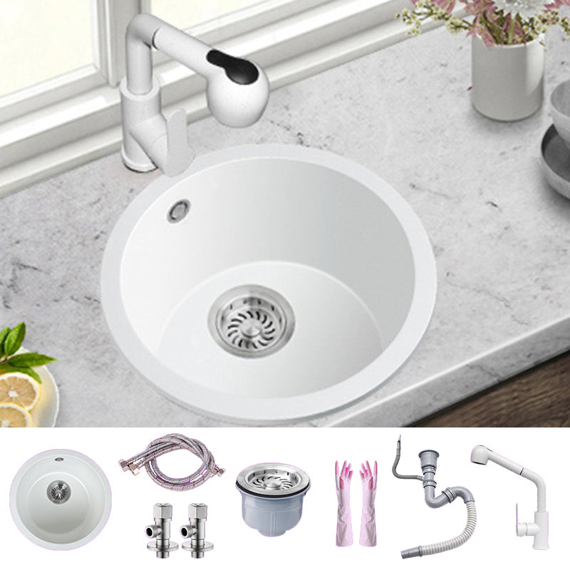 White Single Bowl Kitchen Sink with Drain Strainer Kit 1 Holes Sink 14"L x 14"W x 8"H Sink with Faucet Pull Out Faucet Clearhalo 'Home Improvement' 'home_improvement' 'home_improvement_kitchen_sinks' 'Kitchen Remodel & Kitchen Fixtures' 'Kitchen Sinks & Faucet Components' 'Kitchen Sinks' 'kitchen_sinks' 6652706