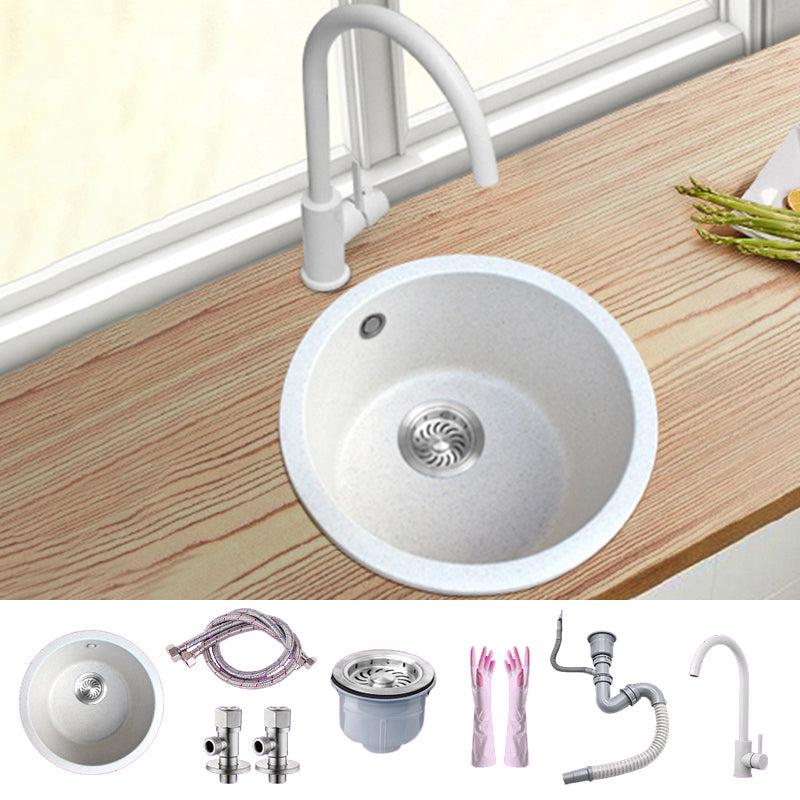 White Single Bowl Kitchen Sink with Drain Strainer Kit 1 Holes Sink 15"L x 15"W x 8"H Sink with Faucet Round Faucet Clearhalo 'Home Improvement' 'home_improvement' 'home_improvement_kitchen_sinks' 'Kitchen Remodel & Kitchen Fixtures' 'Kitchen Sinks & Faucet Components' 'Kitchen Sinks' 'kitchen_sinks' 6652709