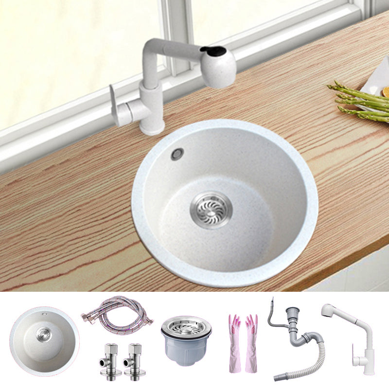 White Single Bowl Kitchen Sink with Drain Strainer Kit 1 Holes Sink 15"L x 15"W x 8"H Sink with Faucet Pull Out Faucet Clearhalo 'Home Improvement' 'home_improvement' 'home_improvement_kitchen_sinks' 'Kitchen Remodel & Kitchen Fixtures' 'Kitchen Sinks & Faucet Components' 'Kitchen Sinks' 'kitchen_sinks' 6652710