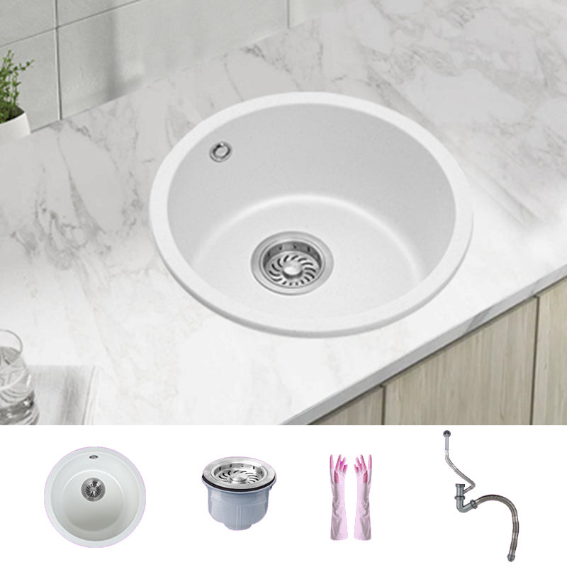 White Single Bowl Kitchen Sink with Drain Strainer Kit 1 Holes Sink 16"L x 16"W x 8"H Sink Only None Clearhalo 'Home Improvement' 'home_improvement' 'home_improvement_kitchen_sinks' 'Kitchen Remodel & Kitchen Fixtures' 'Kitchen Sinks & Faucet Components' 'Kitchen Sinks' 'kitchen_sinks' 6652712