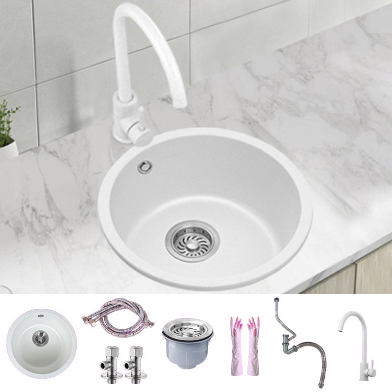 White Single Bowl Kitchen Sink with Drain Strainer Kit 1 Holes Sink 16"L x 16"W x 8"H Sink with Faucet Round Faucet Clearhalo 'Home Improvement' 'home_improvement' 'home_improvement_kitchen_sinks' 'Kitchen Remodel & Kitchen Fixtures' 'Kitchen Sinks & Faucet Components' 'Kitchen Sinks' 'kitchen_sinks' 6652713