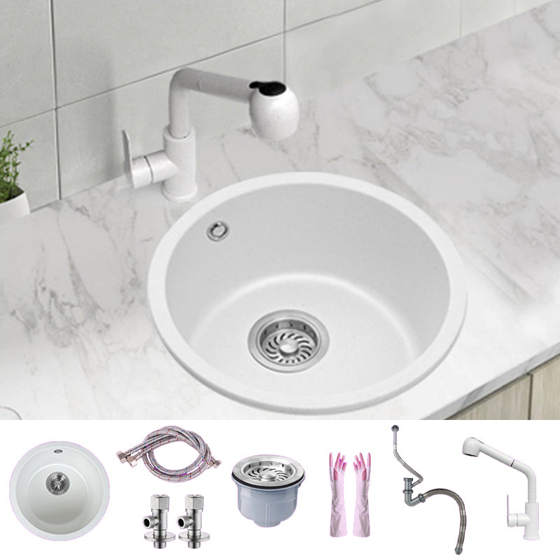 White Single Bowl Kitchen Sink with Drain Strainer Kit 1 Holes Sink 16"L x 16"W x 8"H Sink with Faucet Pull Out Faucet Clearhalo 'Home Improvement' 'home_improvement' 'home_improvement_kitchen_sinks' 'Kitchen Remodel & Kitchen Fixtures' 'Kitchen Sinks & Faucet Components' 'Kitchen Sinks' 'kitchen_sinks' 6652714