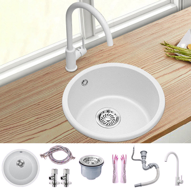 White Single Bowl Kitchen Sink with Drain Strainer Kit 1 Holes Sink 17"L x 17"W x 8"H Sink with Faucet Round Faucet Clearhalo 'Home Improvement' 'home_improvement' 'home_improvement_kitchen_sinks' 'Kitchen Remodel & Kitchen Fixtures' 'Kitchen Sinks & Faucet Components' 'Kitchen Sinks' 'kitchen_sinks' 6652717