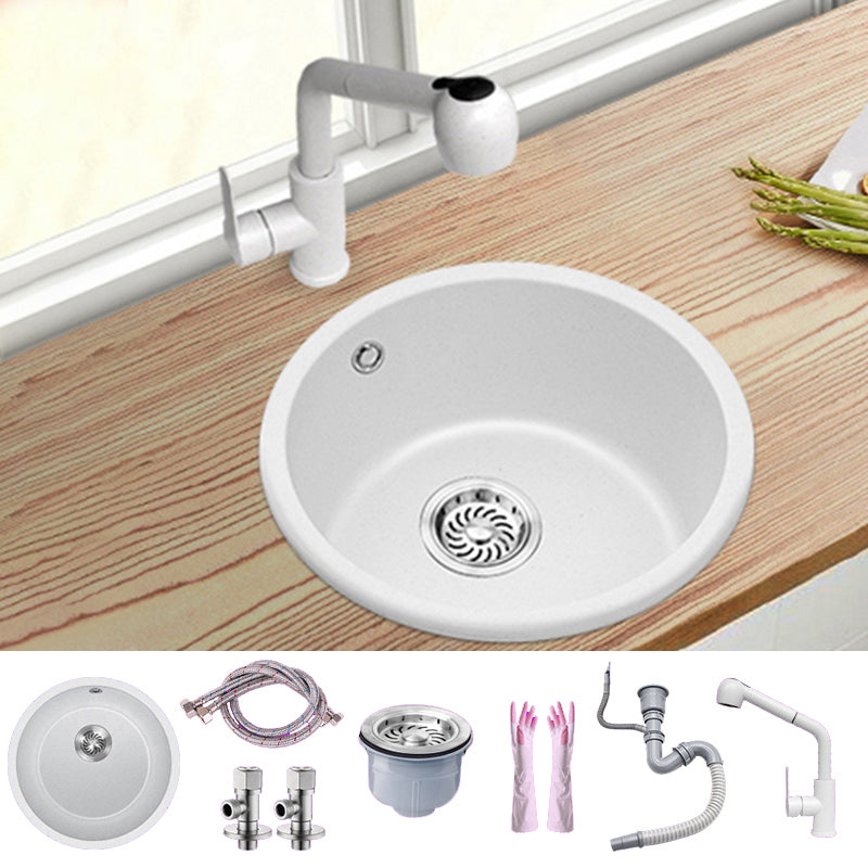 White Single Bowl Kitchen Sink with Drain Strainer Kit 1 Holes Sink 17"L x 17"W x 8"H Sink with Faucet Pull Out Faucet Clearhalo 'Home Improvement' 'home_improvement' 'home_improvement_kitchen_sinks' 'Kitchen Remodel & Kitchen Fixtures' 'Kitchen Sinks & Faucet Components' 'Kitchen Sinks' 'kitchen_sinks' 6652718