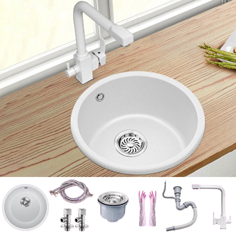 White Single Bowl Kitchen Sink with Drain Strainer Kit 1 Holes Sink 17"L x 17"W x 8"H Sink with Faucet 3-in-1 Purifying Faucet Clearhalo 'Home Improvement' 'home_improvement' 'home_improvement_kitchen_sinks' 'Kitchen Remodel & Kitchen Fixtures' 'Kitchen Sinks & Faucet Components' 'Kitchen Sinks' 'kitchen_sinks' 6652719
