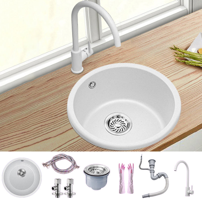 White Single Bowl Kitchen Sink with Drain Strainer Kit 1 Holes Sink 18.1"L x 18.1"W x 7.9"H Sink with Faucet Round Faucet Clearhalo 'Home Improvement' 'home_improvement' 'home_improvement_kitchen_sinks' 'Kitchen Remodel & Kitchen Fixtures' 'Kitchen Sinks & Faucet Components' 'Kitchen Sinks' 'kitchen_sinks' 6652721