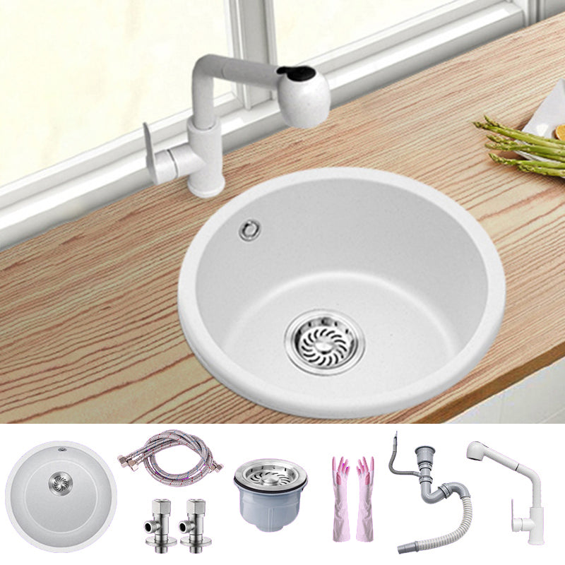 White Single Bowl Kitchen Sink with Drain Strainer Kit 1 Holes Sink 18.1"L x 18.1"W x 7.9"H Sink with Faucet Pull Out Faucet Clearhalo 'Home Improvement' 'home_improvement' 'home_improvement_kitchen_sinks' 'Kitchen Remodel & Kitchen Fixtures' 'Kitchen Sinks & Faucet Components' 'Kitchen Sinks' 'kitchen_sinks' 6652722