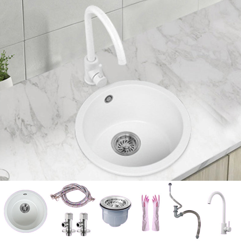 White Single Bowl Kitchen Sink with Drain Strainer Kit 1 Holes Sink 12.6"L x 12.6"W x 7.5"H Sink with Faucet Round Faucet Clearhalo 'Home Improvement' 'home_improvement' 'home_improvement_kitchen_sinks' 'Kitchen Remodel & Kitchen Fixtures' 'Kitchen Sinks & Faucet Components' 'Kitchen Sinks' 'kitchen_sinks' 6652725