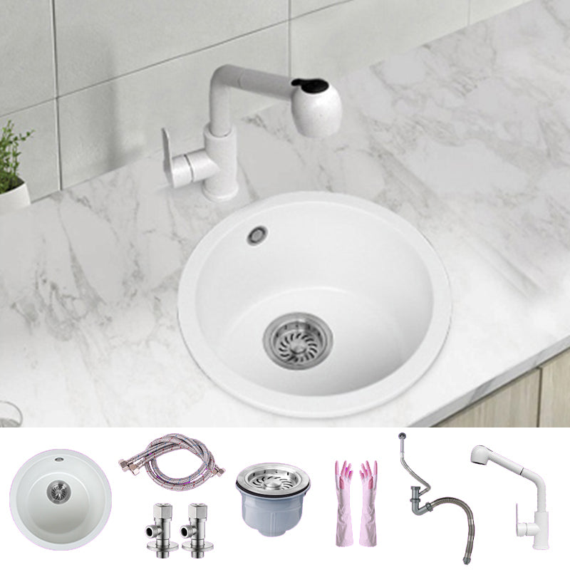White Single Bowl Kitchen Sink with Drain Strainer Kit 1 Holes Sink 12.6"L x 12.6"W x 7.5"H Sink with Faucet Pull Out Faucet Clearhalo 'Home Improvement' 'home_improvement' 'home_improvement_kitchen_sinks' 'Kitchen Remodel & Kitchen Fixtures' 'Kitchen Sinks & Faucet Components' 'Kitchen Sinks' 'kitchen_sinks' 6652726