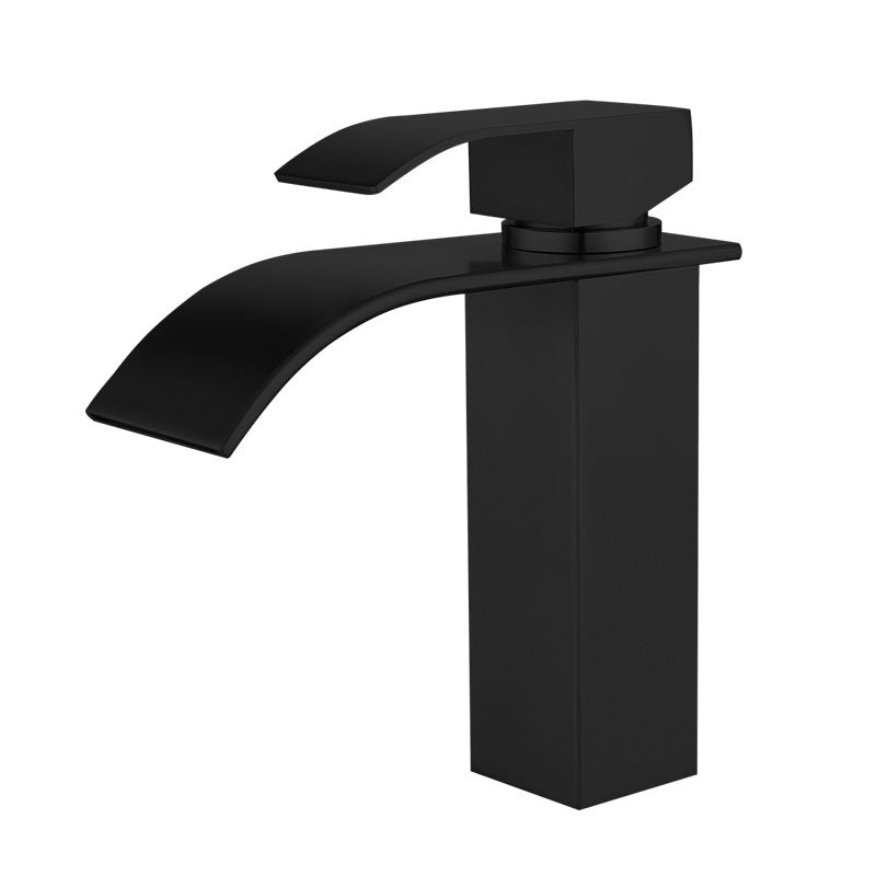 Industrial Vessel Faucet Stainless Steel Lever Handles Waterfall Spout Bathroom Faucet Black Arc Supply Line Not Included Clearhalo 'Bathroom Remodel & Bathroom Fixtures' 'Bathroom Sink Faucets' 'Bathroom Sinks & Faucet Components' 'bathroom_sink_faucets' 'Home Improvement' 'home_improvement' 'home_improvement_bathroom_sink_faucets' 6658587