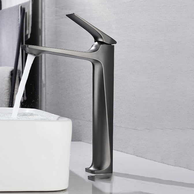 Contemporary Centerset Faucet Lever Handles Single Hole Low Arc Solid Brass Square Faucet Silver Gray 11.8" Clearhalo 'Bathroom Remodel & Bathroom Fixtures' 'Bathroom Sink Faucets' 'Bathroom Sinks & Faucet Components' 'bathroom_sink_faucets' 'Home Improvement' 'home_improvement' 'home_improvement_bathroom_sink_faucets' 6658598