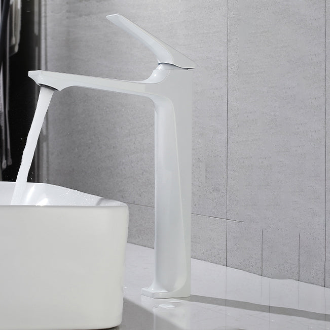 Contemporary Centerset Faucet Lever Handles Single Hole Low Arc Solid Brass Square Faucet White 11.8" Clearhalo 'Bathroom Remodel & Bathroom Fixtures' 'Bathroom Sink Faucets' 'Bathroom Sinks & Faucet Components' 'bathroom_sink_faucets' 'Home Improvement' 'home_improvement' 'home_improvement_bathroom_sink_faucets' 6658599