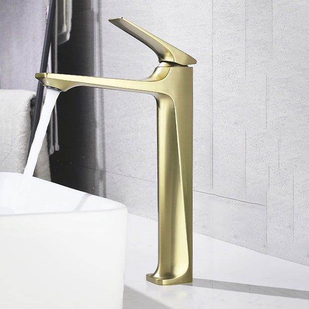 Contemporary Centerset Faucet Lever Handles Single Hole Low Arc Solid Brass Square Faucet Gold 11.8" Clearhalo 'Bathroom Remodel & Bathroom Fixtures' 'Bathroom Sink Faucets' 'Bathroom Sinks & Faucet Components' 'bathroom_sink_faucets' 'Home Improvement' 'home_improvement' 'home_improvement_bathroom_sink_faucets' 6658602