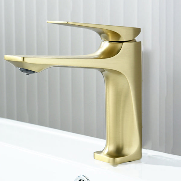 Contemporary Centerset Faucet Lever Handles Single Hole Low Arc Solid Brass Square Faucet Gold 6.3" Clearhalo 'Bathroom Remodel & Bathroom Fixtures' 'Bathroom Sink Faucets' 'Bathroom Sinks & Faucet Components' 'bathroom_sink_faucets' 'Home Improvement' 'home_improvement' 'home_improvement_bathroom_sink_faucets' 6658605