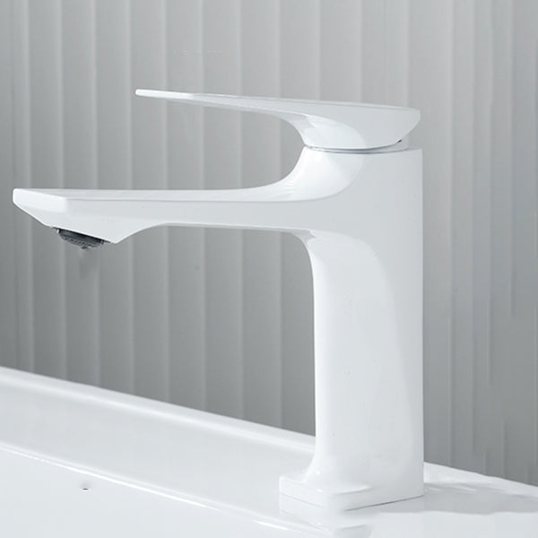 Contemporary Centerset Faucet Lever Handles Single Hole Low Arc Solid Brass Square Faucet White 6.3" Clearhalo 'Bathroom Remodel & Bathroom Fixtures' 'Bathroom Sink Faucets' 'Bathroom Sinks & Faucet Components' 'bathroom_sink_faucets' 'Home Improvement' 'home_improvement' 'home_improvement_bathroom_sink_faucets' 6658612