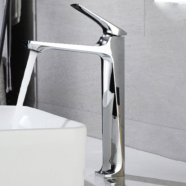 Contemporary Centerset Faucet Lever Handles Single Hole Low Arc Solid Brass Square Faucet Silver 11.8" Clearhalo 'Bathroom Remodel & Bathroom Fixtures' 'Bathroom Sink Faucets' 'Bathroom Sinks & Faucet Components' 'bathroom_sink_faucets' 'Home Improvement' 'home_improvement' 'home_improvement_bathroom_sink_faucets' 6658615