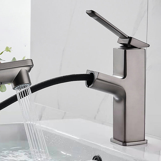 Modern Brass Sink Faucet Centerset Bathroom Faucet with Water Hose Clearhalo 'Bathroom Remodel & Bathroom Fixtures' 'Bathroom Sink Faucets' 'Bathroom Sinks & Faucet Components' 'bathroom_sink_faucets' 'Home Improvement' 'home_improvement' 'home_improvement_bathroom_sink_faucets' 6658622