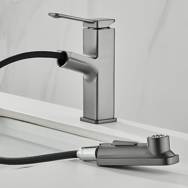 Modern Brass Sink Faucet Centerset Bathroom Faucet with Water Hose Clearhalo 'Bathroom Remodel & Bathroom Fixtures' 'Bathroom Sink Faucets' 'Bathroom Sinks & Faucet Components' 'bathroom_sink_faucets' 'Home Improvement' 'home_improvement' 'home_improvement_bathroom_sink_faucets' 6658627
