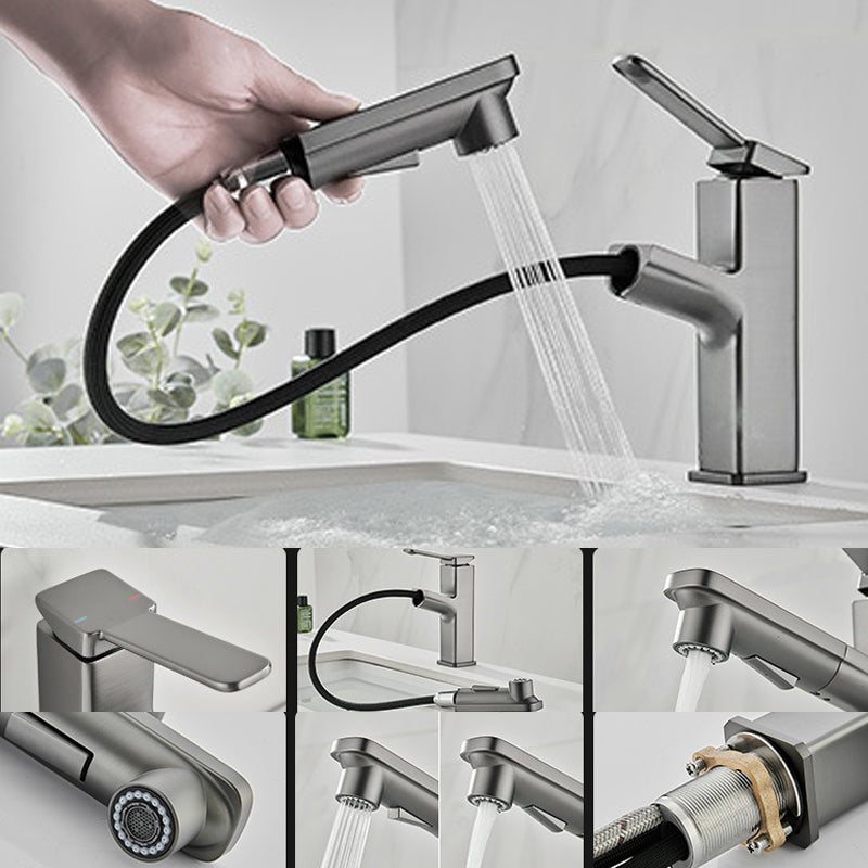 Modern Brass Sink Faucet Centerset Bathroom Faucet with Water Hose Clearhalo 'Bathroom Remodel & Bathroom Fixtures' 'Bathroom Sink Faucets' 'Bathroom Sinks & Faucet Components' 'bathroom_sink_faucets' 'Home Improvement' 'home_improvement' 'home_improvement_bathroom_sink_faucets' 6658629