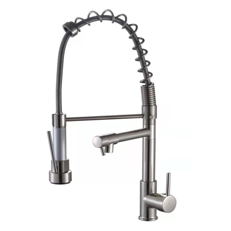 Farmhouse Bar Faucet Brass Lever Handles Spring Spout Pot Filler Kitchen Faucet Bronze Clearhalo 'Home Improvement' 'home_improvement' 'home_improvement_kitchen_faucets' 'Kitchen Faucets' 'Kitchen Remodel & Kitchen Fixtures' 'Kitchen Sinks & Faucet Components' 'kitchen_faucets' 6658681