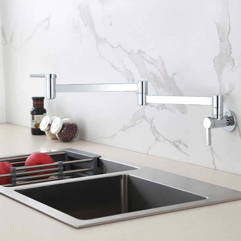 Modern Pull Down One Handle Pot Filler Low Profile Filler with 1-Hold Chrome Clearhalo 'Home Improvement' 'home_improvement' 'home_improvement_kitchen_faucets' 'Kitchen Faucets' 'Kitchen Remodel & Kitchen Fixtures' 'Kitchen Sinks & Faucet Components' 'kitchen_faucets' 6658719