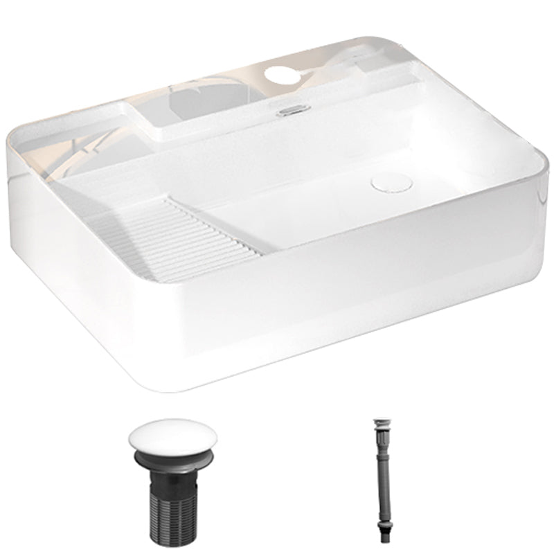 Modern Bathroom Sink Porcelain Solid Color Rectangular Vessel with Pop-Up Drain Left Washboard Sink Clearhalo 'Bathroom Remodel & Bathroom Fixtures' 'Bathroom Sinks & Faucet Components' 'Bathroom Sinks' 'bathroom_sink' 'Home Improvement' 'home_improvement' 'home_improvement_bathroom_sink' 6658943