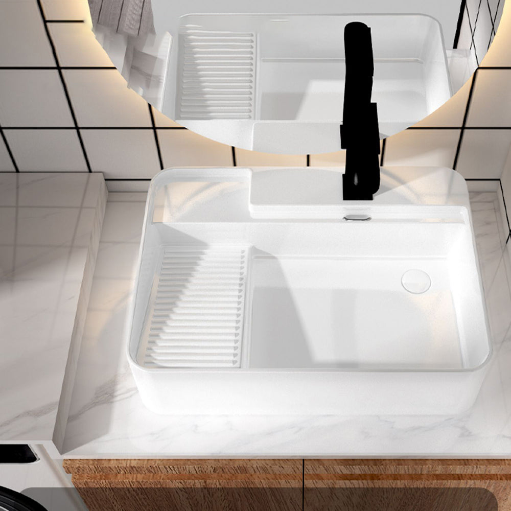Modern Bathroom Sink Porcelain Solid Color Rectangular Vessel with Pop-Up Drain Clearhalo 'Bathroom Remodel & Bathroom Fixtures' 'Bathroom Sinks & Faucet Components' 'Bathroom Sinks' 'bathroom_sink' 'Home Improvement' 'home_improvement' 'home_improvement_bathroom_sink' 6658945