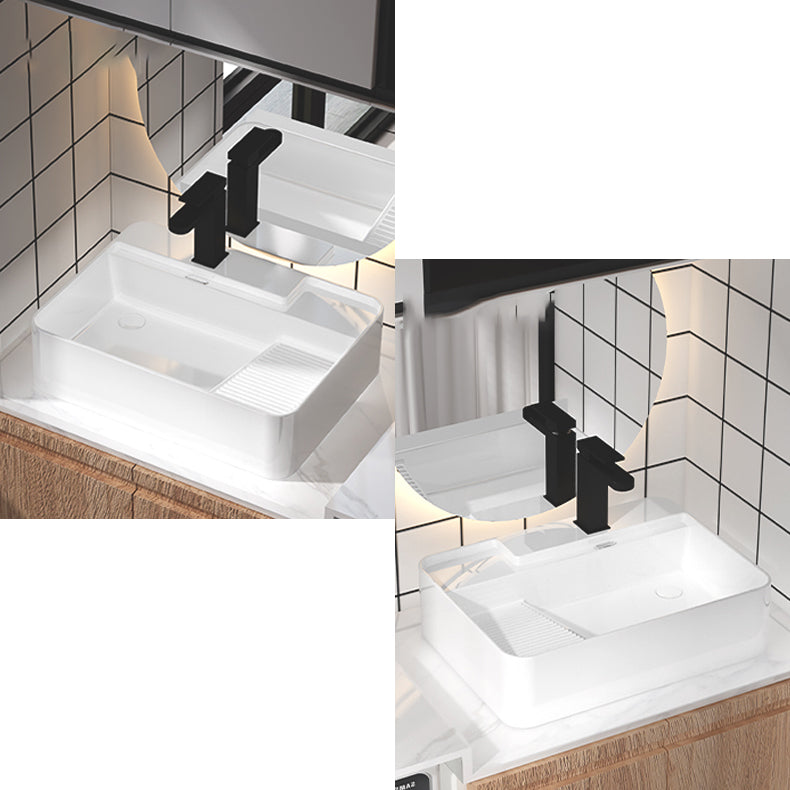 Modern Bathroom Sink Porcelain Solid Color Rectangular Vessel with Pop-Up Drain Clearhalo 'Bathroom Remodel & Bathroom Fixtures' 'Bathroom Sinks & Faucet Components' 'Bathroom Sinks' 'bathroom_sink' 'Home Improvement' 'home_improvement' 'home_improvement_bathroom_sink' 6658946