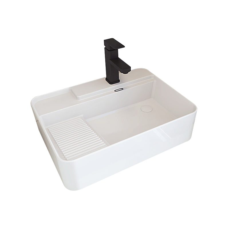 Modern Bathroom Sink Porcelain Solid Color Rectangular Vessel with Pop-Up Drain Clearhalo 'Bathroom Remodel & Bathroom Fixtures' 'Bathroom Sinks & Faucet Components' 'Bathroom Sinks' 'bathroom_sink' 'Home Improvement' 'home_improvement' 'home_improvement_bathroom_sink' 6658949