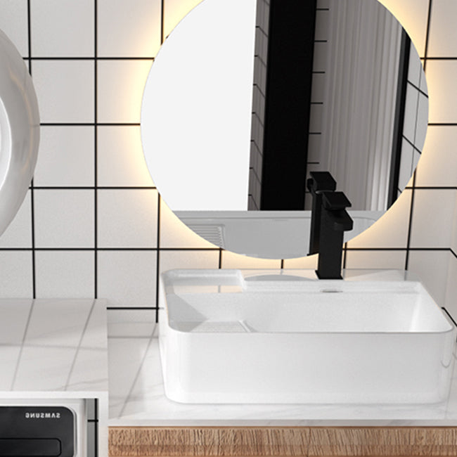 Modern Bathroom Sink Porcelain Solid Color Rectangular Vessel with Pop-Up Drain Clearhalo 'Bathroom Remodel & Bathroom Fixtures' 'Bathroom Sinks & Faucet Components' 'Bathroom Sinks' 'bathroom_sink' 'Home Improvement' 'home_improvement' 'home_improvement_bathroom_sink' 6658955