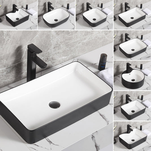 Contemporary Bathroom Sink Porcelain Pop-Up Drain Rectangular Vessel Bathroom Sink Clearhalo 'Bathroom Remodel & Bathroom Fixtures' 'Bathroom Sinks & Faucet Components' 'Bathroom Sinks' 'bathroom_sink' 'Home Improvement' 'home_improvement' 'home_improvement_bathroom_sink' 6658964