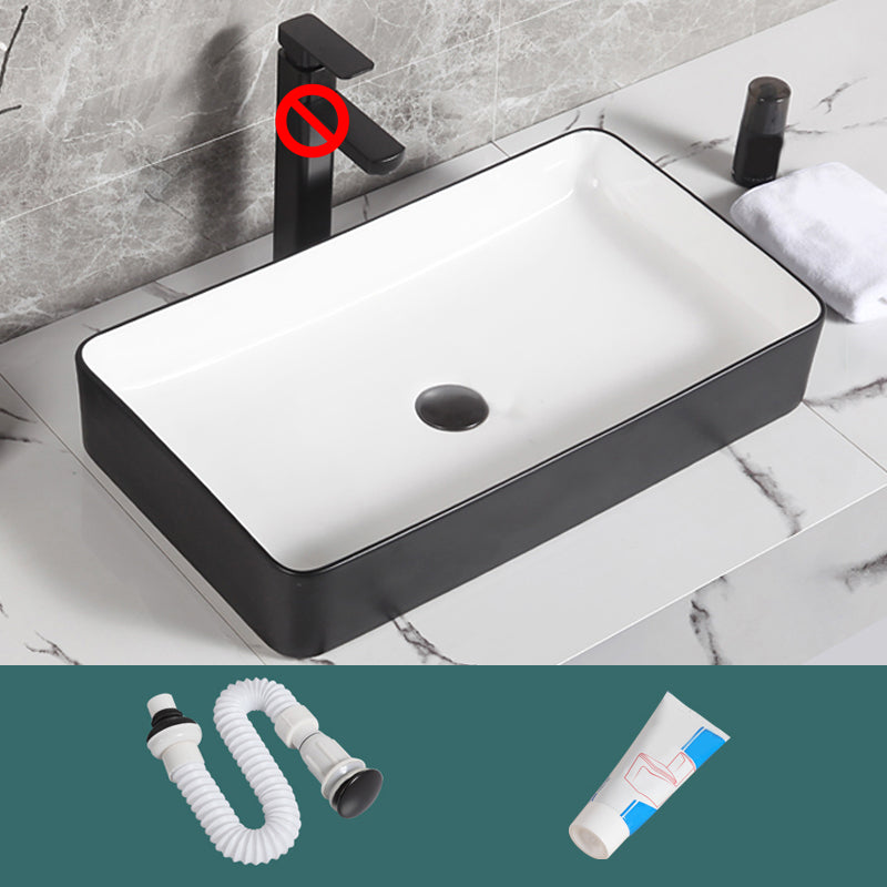 Contemporary Bathroom Sink Porcelain Pop-Up Drain Rectangular Vessel Bathroom Sink 23.8"L x 13.6"W x 4.3"H Sink Clearhalo 'Bathroom Remodel & Bathroom Fixtures' 'Bathroom Sinks & Faucet Components' 'Bathroom Sinks' 'bathroom_sink' 'Home Improvement' 'home_improvement' 'home_improvement_bathroom_sink' 6658965