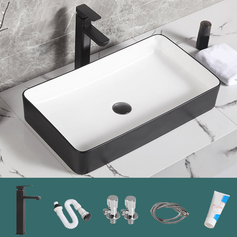 Contemporary Bathroom Sink Porcelain Pop-Up Drain Rectangular Vessel Bathroom Sink 23.8"L x 13.6"W x 4.3"H Sink with Faucet Clearhalo 'Bathroom Remodel & Bathroom Fixtures' 'Bathroom Sinks & Faucet Components' 'Bathroom Sinks' 'bathroom_sink' 'Home Improvement' 'home_improvement' 'home_improvement_bathroom_sink' 6658966